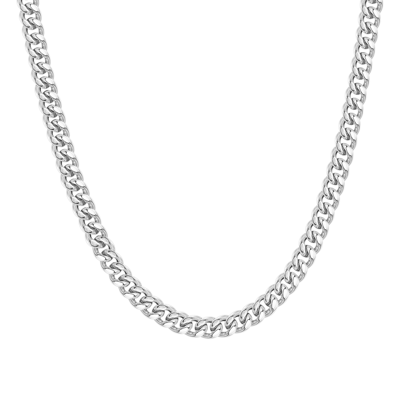 8mm Miami Micro Cuban Curb Chain - White Gold - APORRO