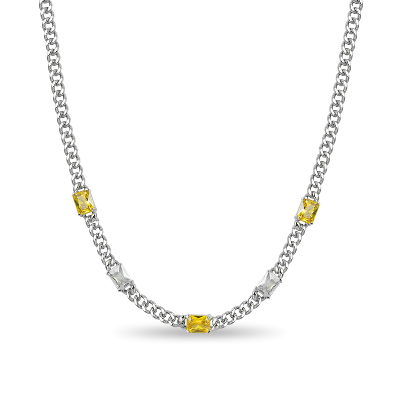 ESSENTIALS Yellow and White Emerald Cut Gemstone Adjustable Necklace - APORRO