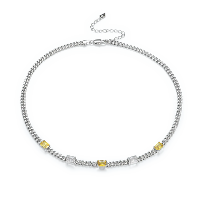 ESSENTIALS verstellbare kubanische Miami-Kette mit Edelstein im Smaragdschliff für Damen – 5 mm