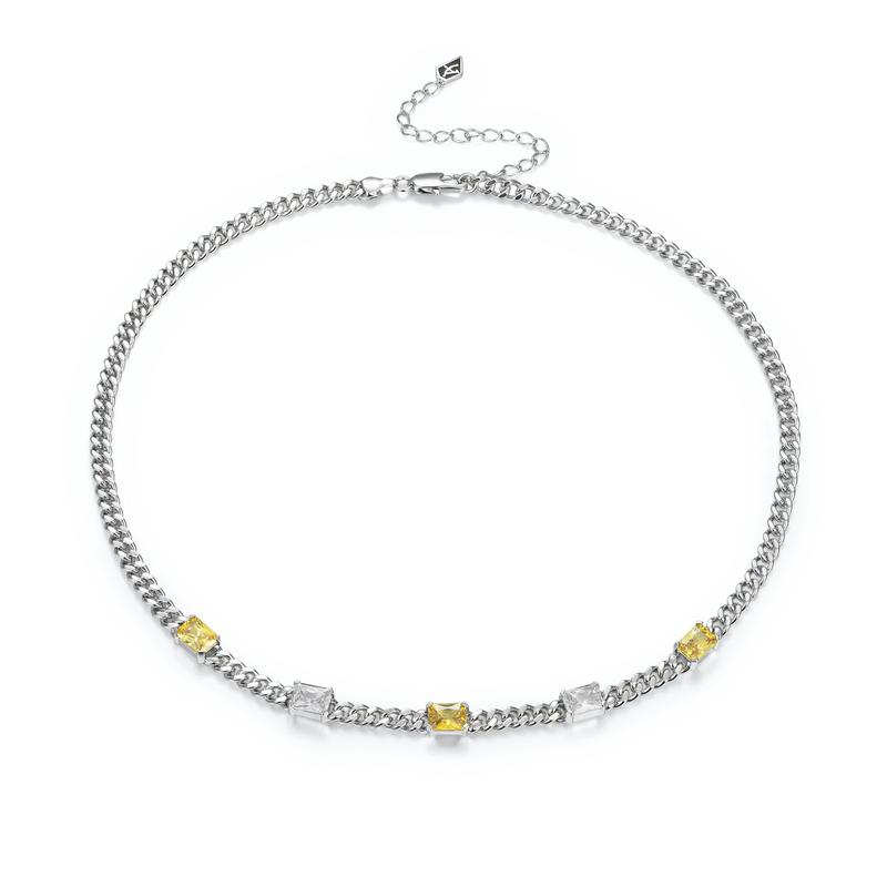 Verstellbare Halskette mit gelben und weißen Smaragdschliff-Edelsteine - APORRO