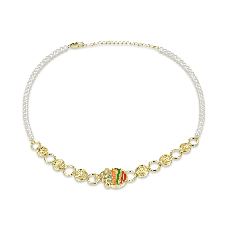 APORRO X COOGI Perlen-Emaille-Koala-Halskette mit Pulloverstreifen - APORRO