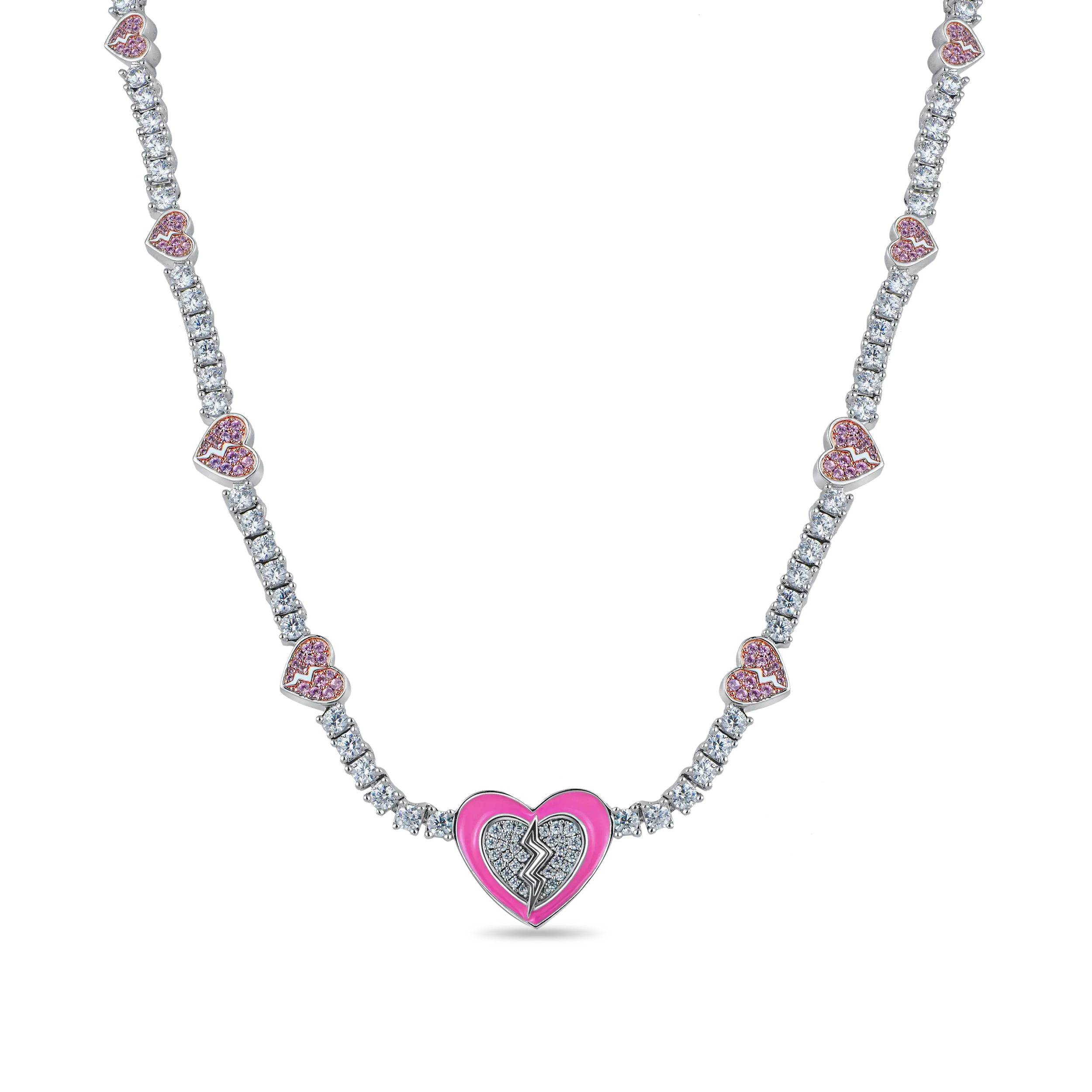 Collier Tennis Coeur Brisé Rose