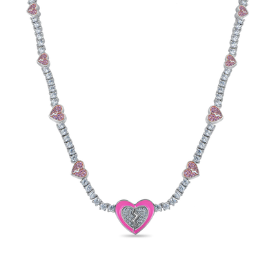 Collar Tenis Corazón Roto Rosa