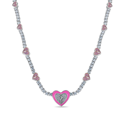 Collier Tennis Coeur Brisé Rose