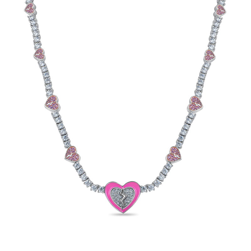 Pink Broken Heart Tennis Necklace - APORRO