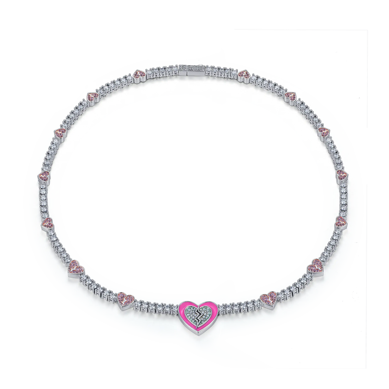 Pink Broken Heart Tennis Necklace - APORRO