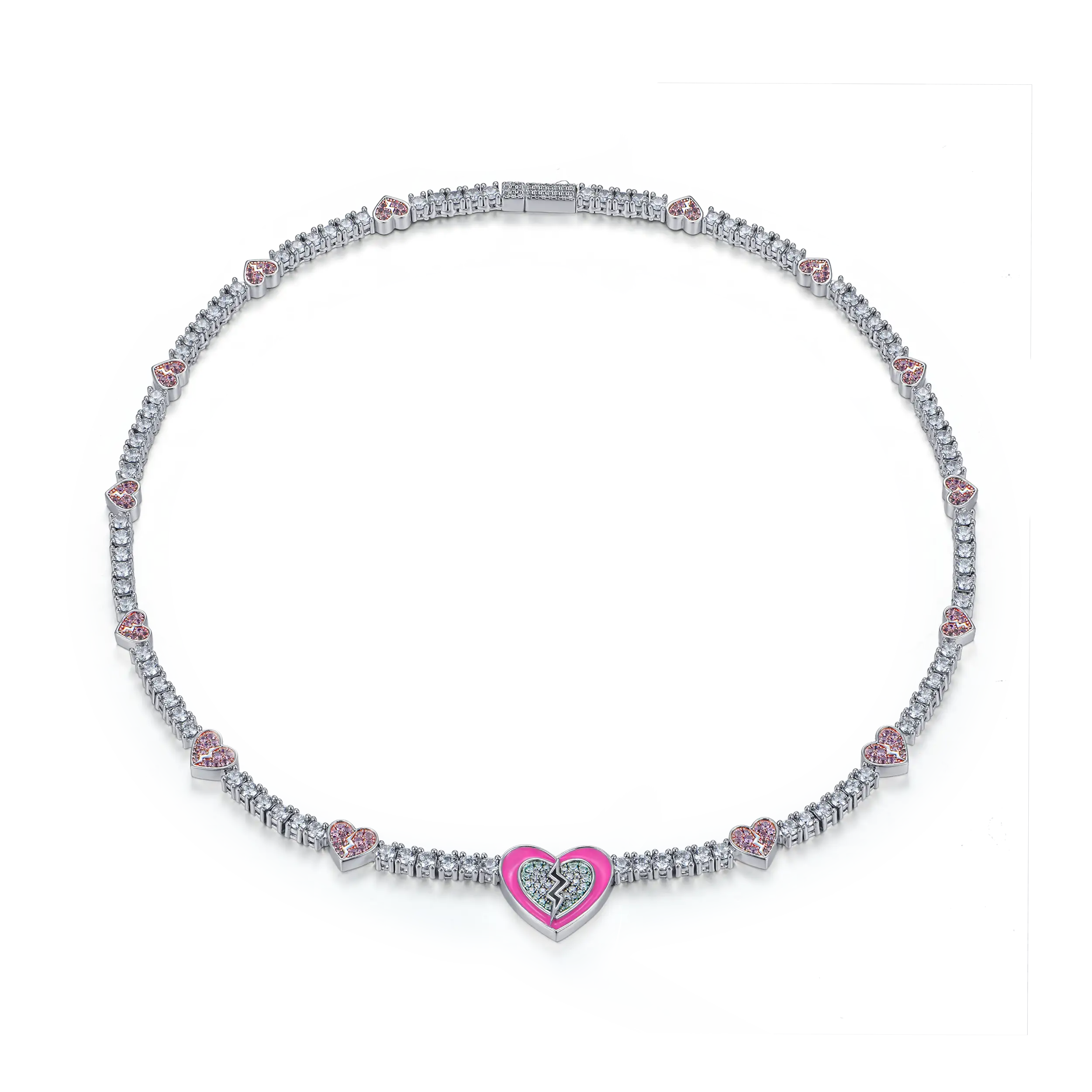 Collier Tennis Coeur Brisé Rose