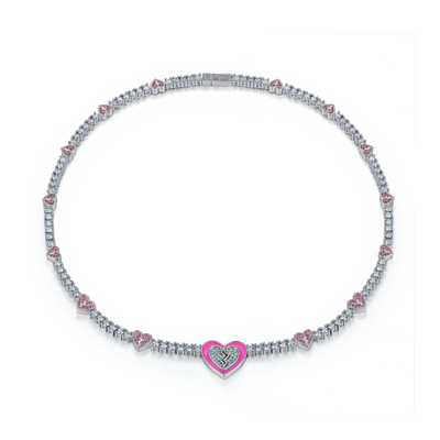 Collana da tennis rosa con cuore spezzato