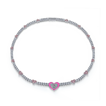 Collier Tennis Coeur Brisé Rose