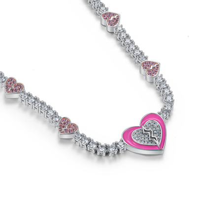 Collana da tennis rosa con cuore spezzato