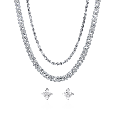 Ketten & Kleeblatt-Ohrstecker-Set