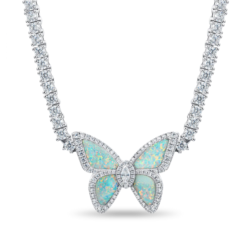 Collana tennis con farfalla opale - 3 mm - APORRO