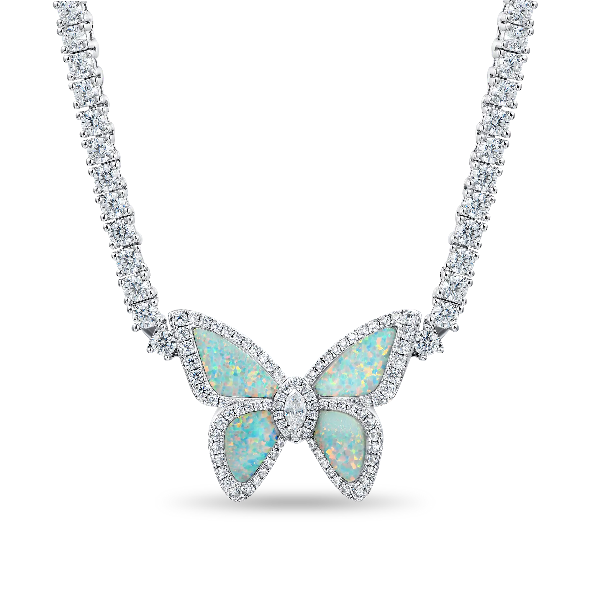 Collier tennis papillon en opale vive - 3 mm