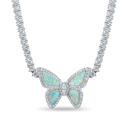 Collier tennis papillon en opale vive - 3 mm