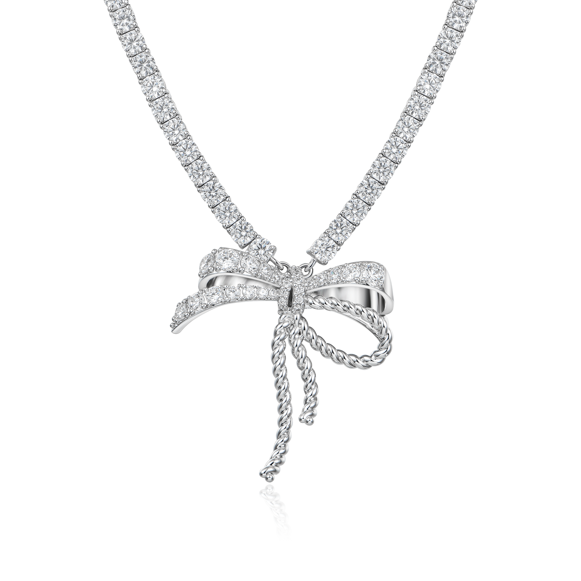 Iced Out Tennis Ribbon Tie Necklace - 5mm