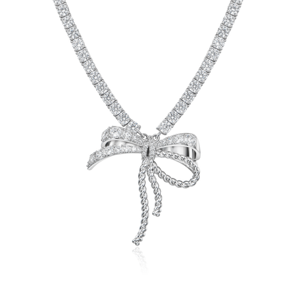 Iced Out Tennis Ribbon Tie Necklace - 5mm