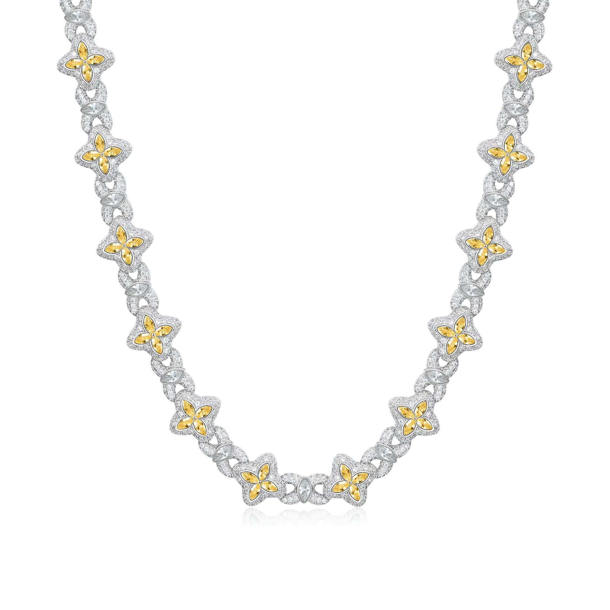 Collier de trèfle lumineux glacé - diamant jaune