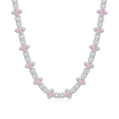Collier Trèfle Lumineux Glacé & Chaîne Portefeuille - Diamant Rose