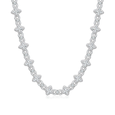 Iced Luminous Clover Necklace & Wallet Chain - White Diamond