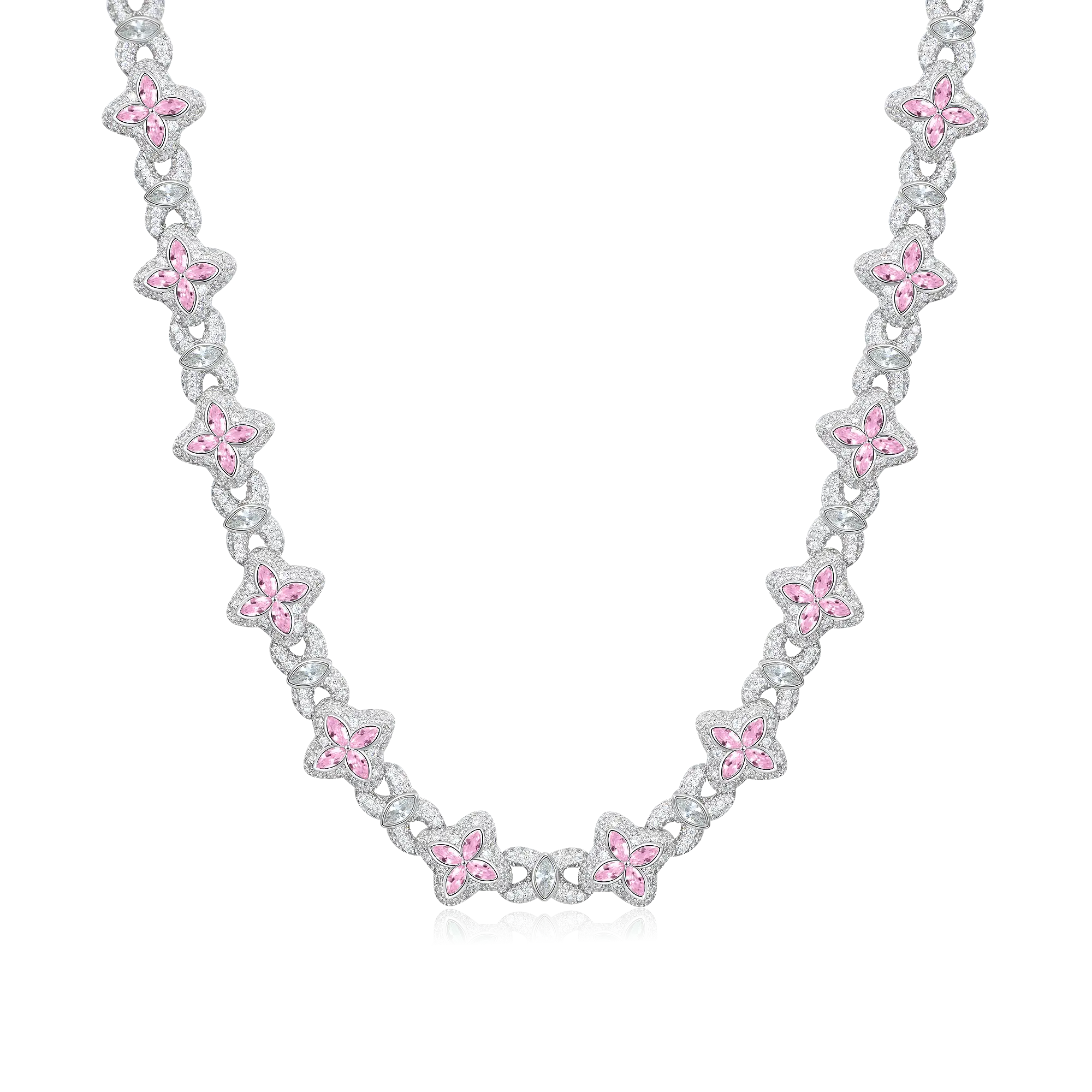 Collana a trifoglio luminoso ghiacciato - diamante rosa