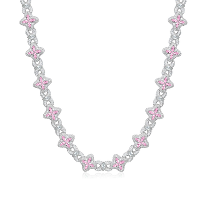 Collar de trébol luminoso helado - Diamante rosa