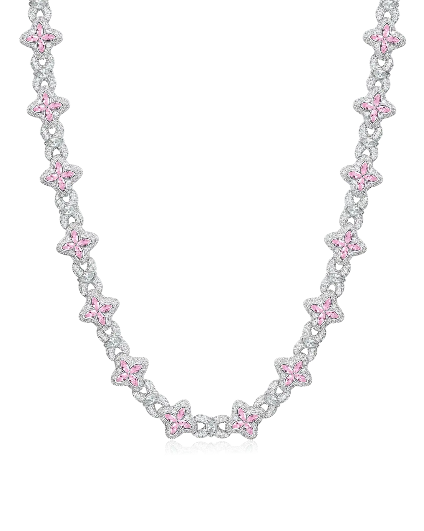 Moissanit-Leuchtklee-Halskette & Brieftaschenkette – Rosa Diamant