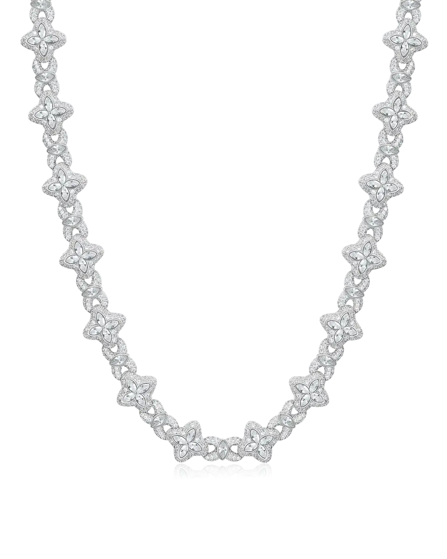 Iced Luminous Clover Halskette & Brieftaschenkette – Weißer Diamant