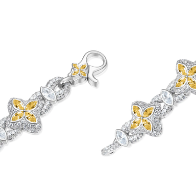 Collar de trébol luminoso helado & Cadena tipo billetera - Diamante amarillo