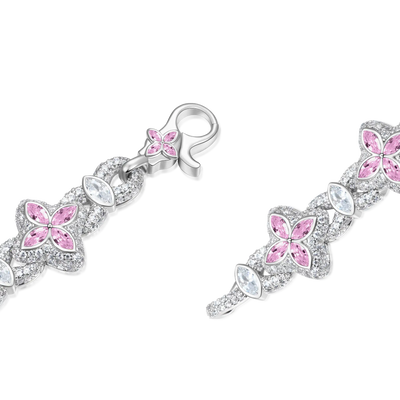 Collier Trèfle Lumineux Glacé & Chaîne Portefeuille - Diamant Rose