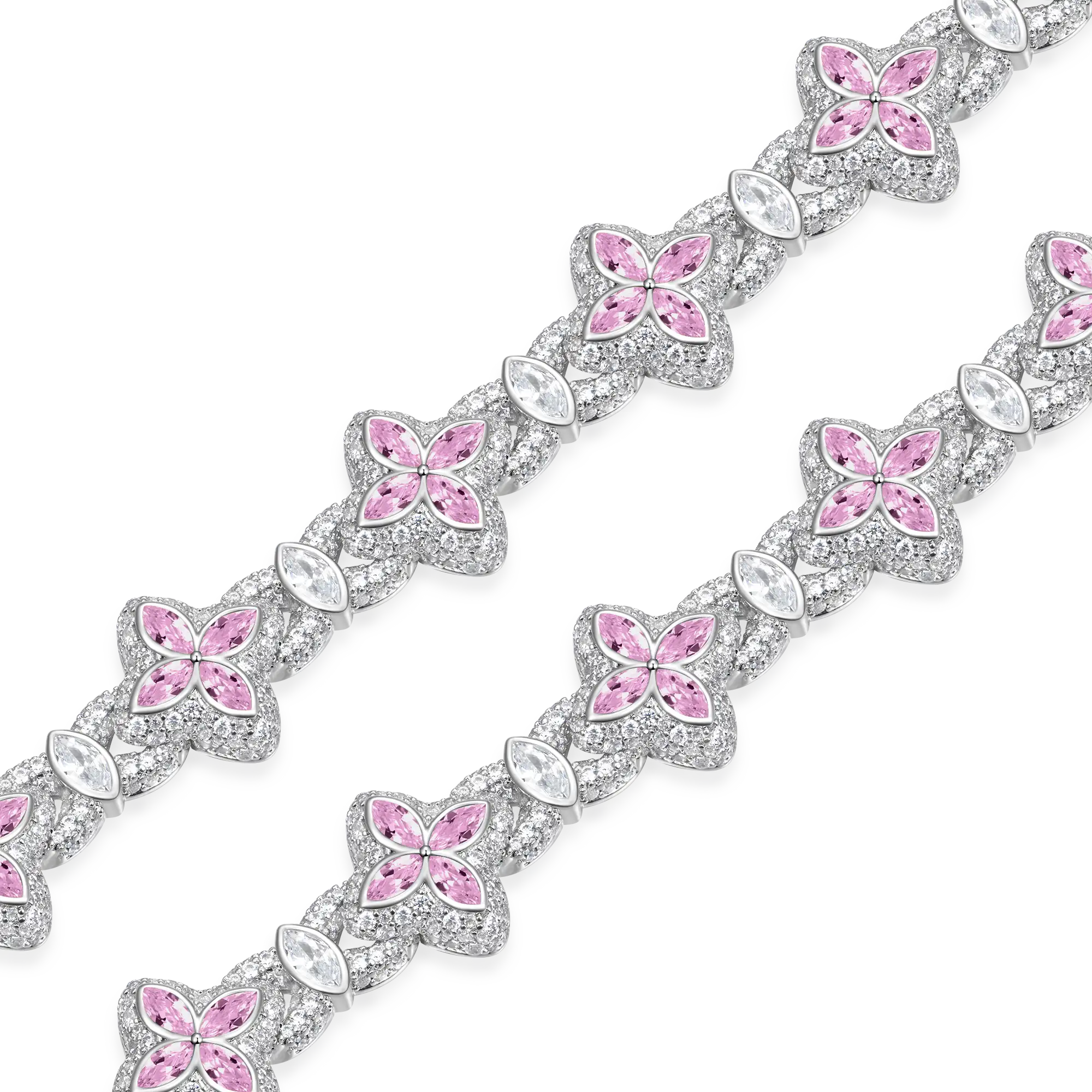 Collana e portafoglio a trifoglio luminoso ghiacciato - Diamond rosa