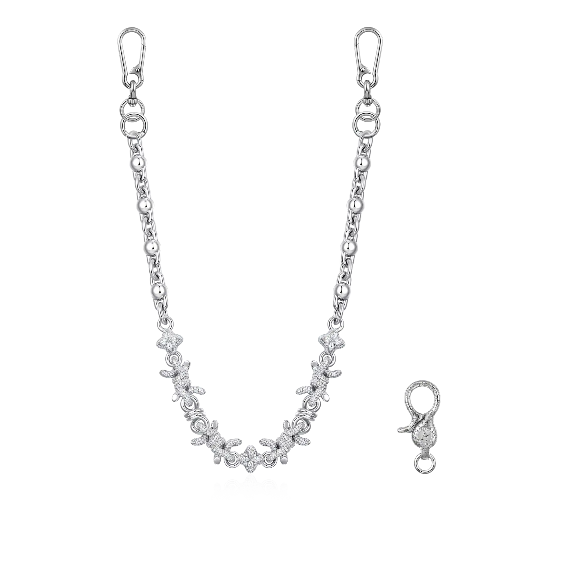 Cadena de trébol de púas moissanite y cadena de billetera