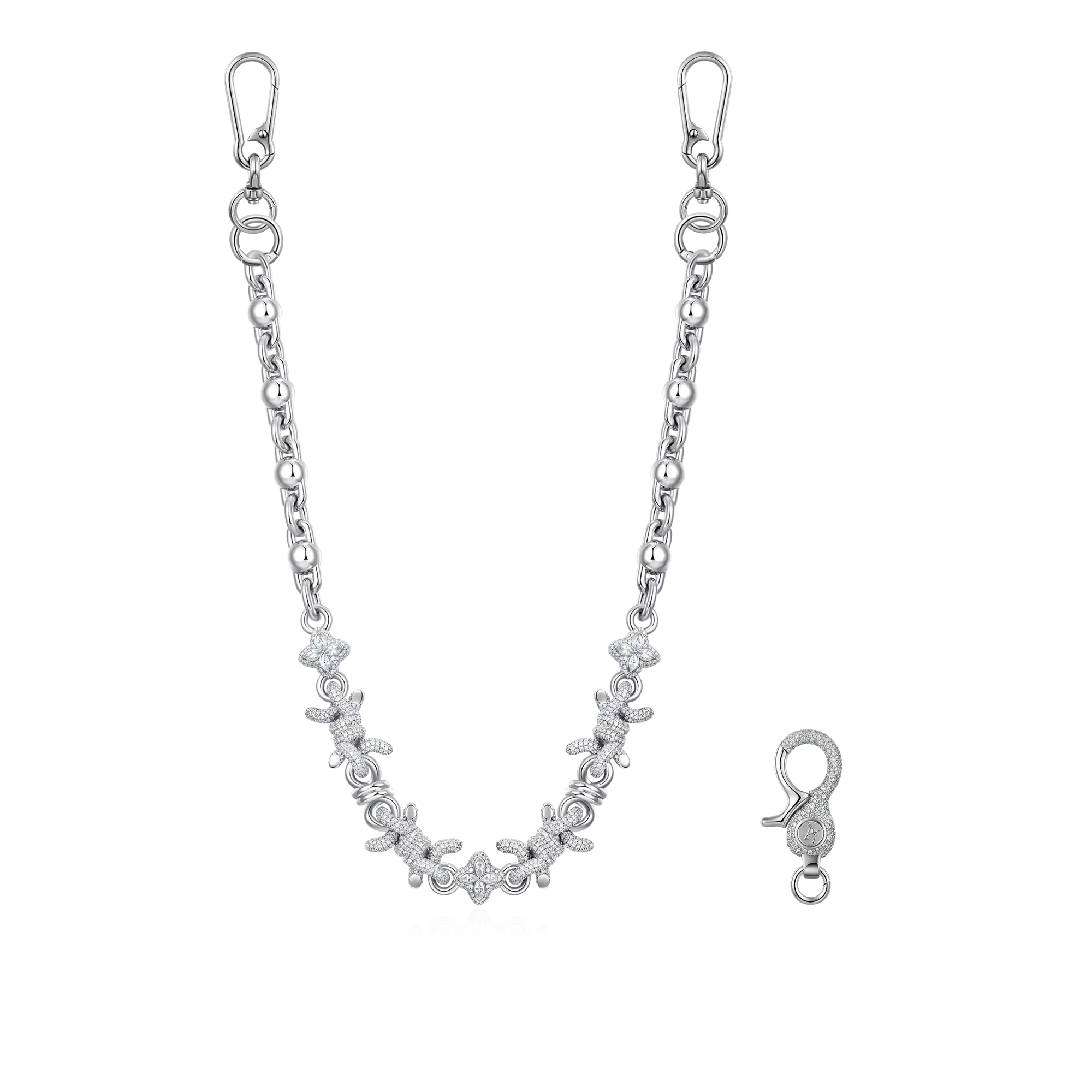 Cadena de trébol de púas moissanite y cadena de billetera