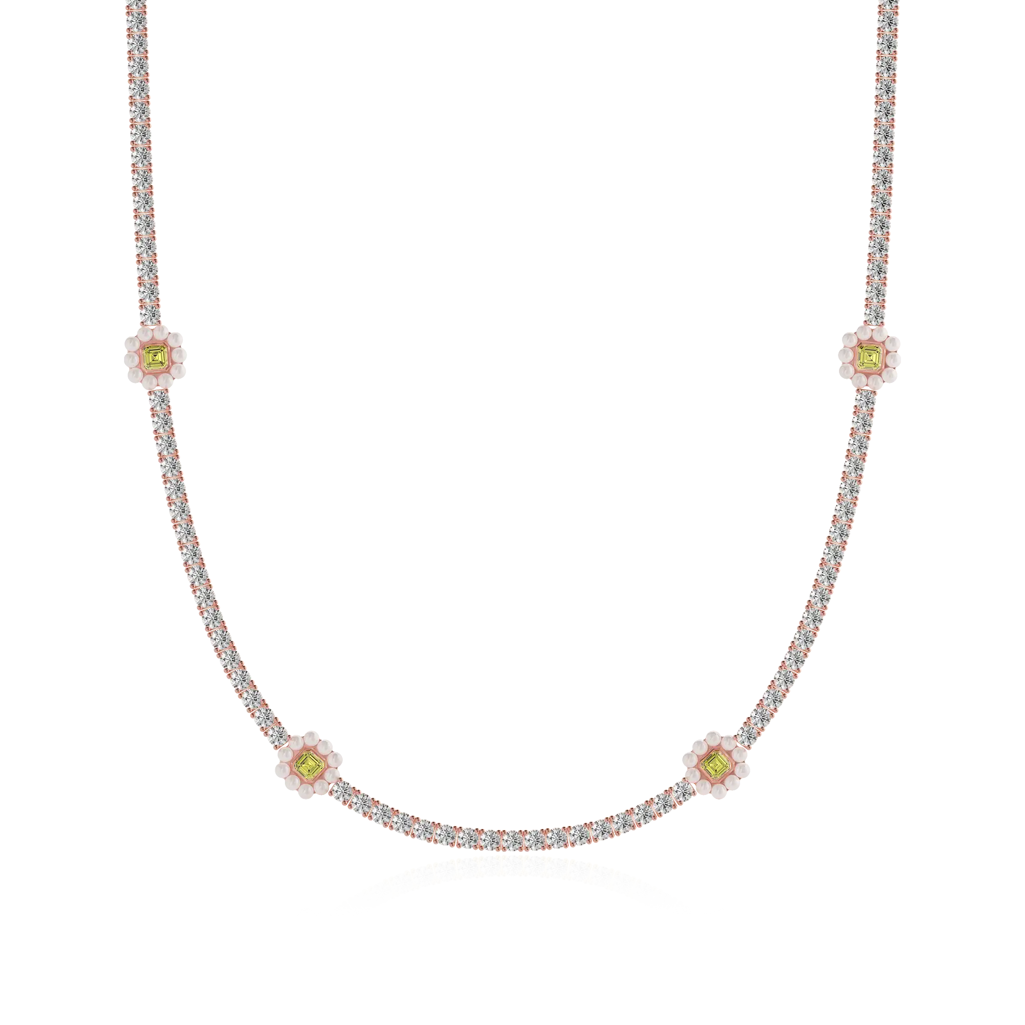 Women's Halo Pearl Canary Tennis Chain - 4mm