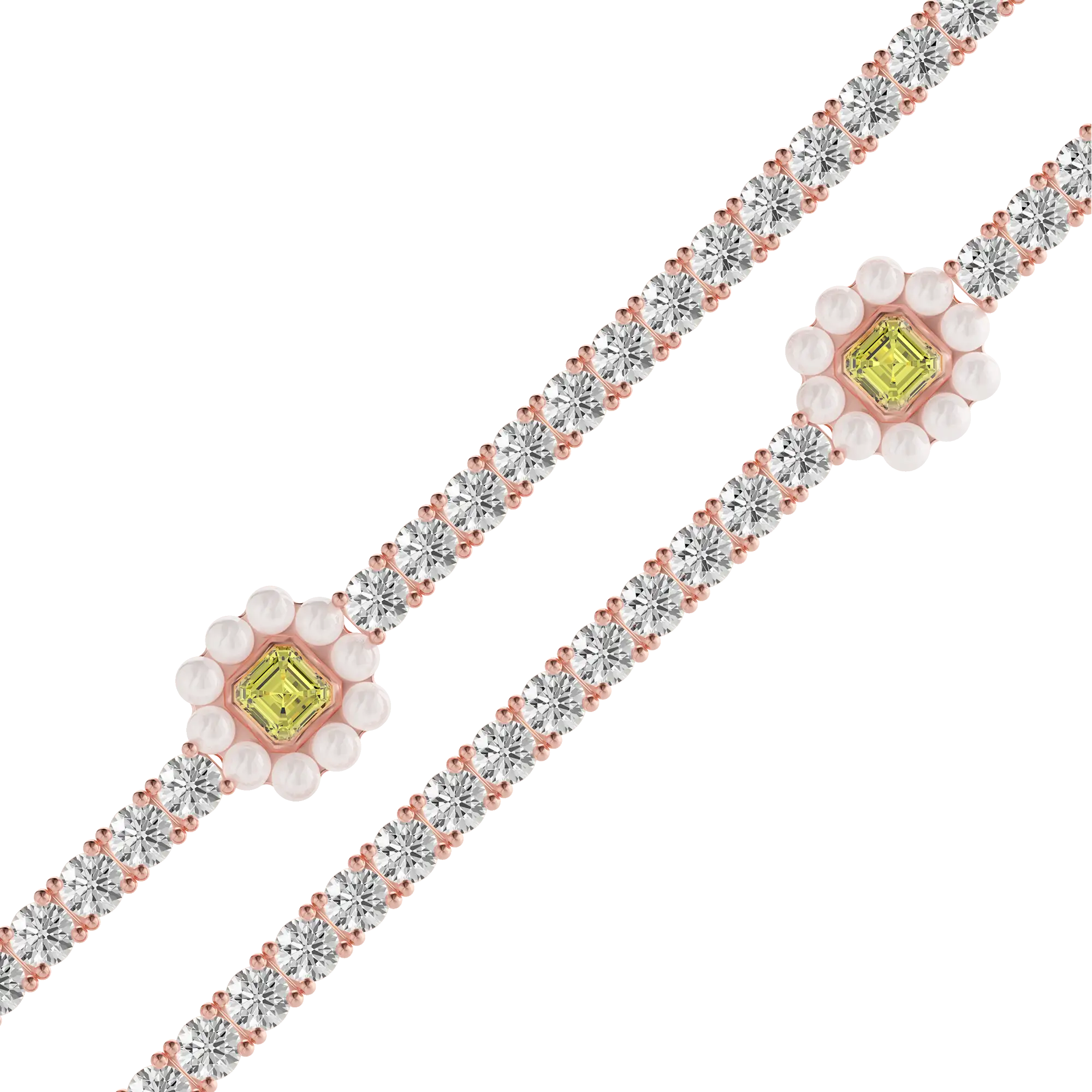 Women's Halo Pearl Canary Tennis Chain - 4mm