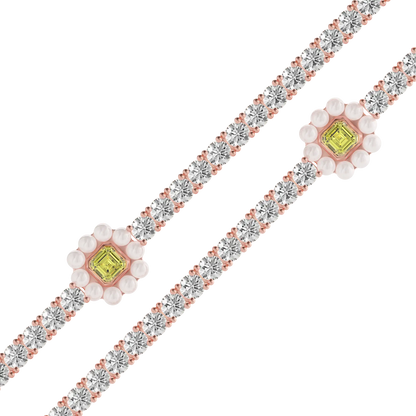 Women's Halo Pearl Canary Tennis Chain - 4mm