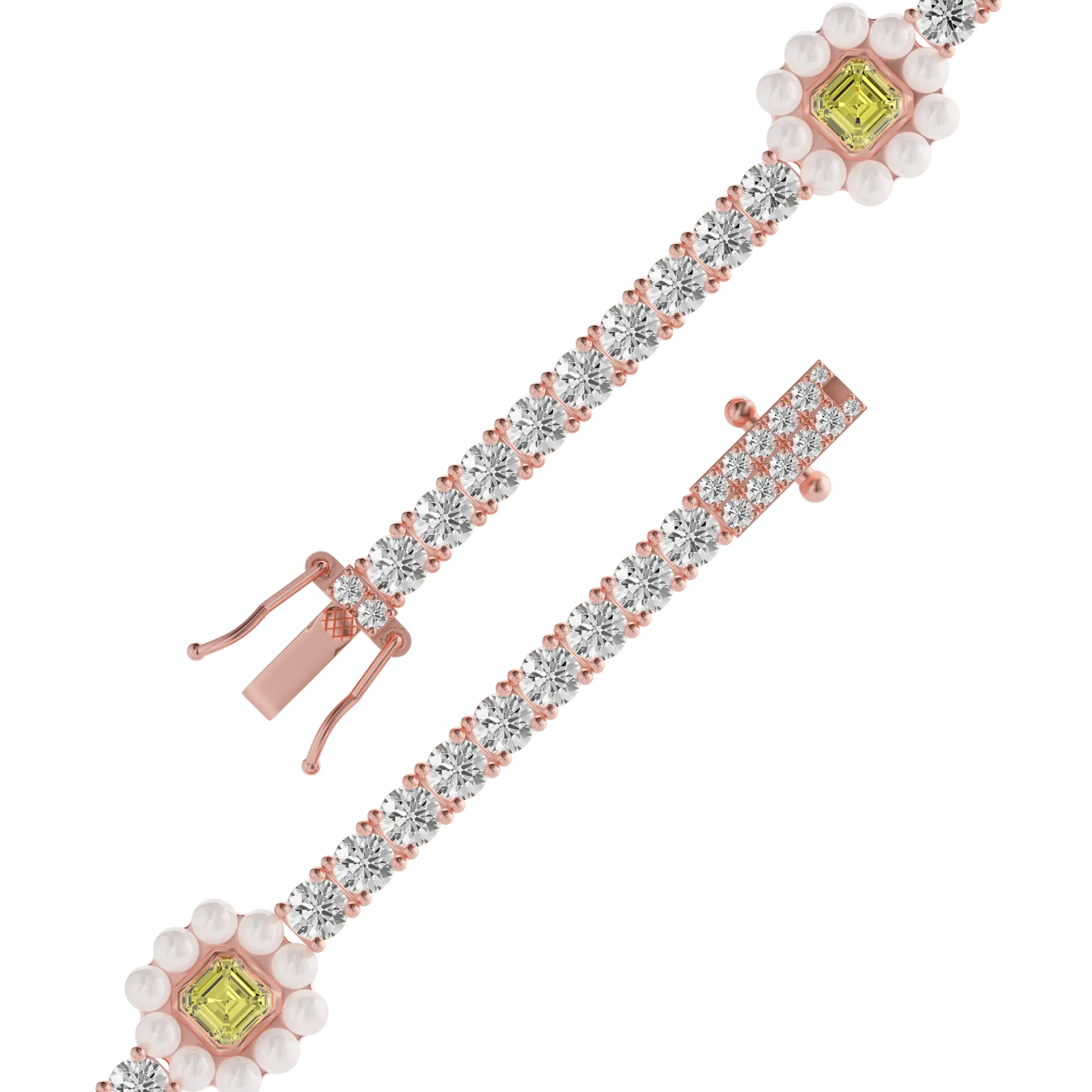 Women's Halo Pearl Canary Tennis Chain - 4mm