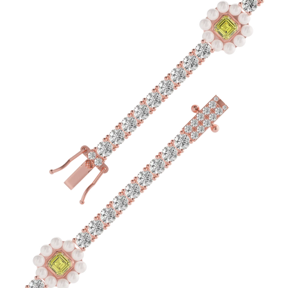 Women's Halo Pearl Canary Tennis Chain - 4mm