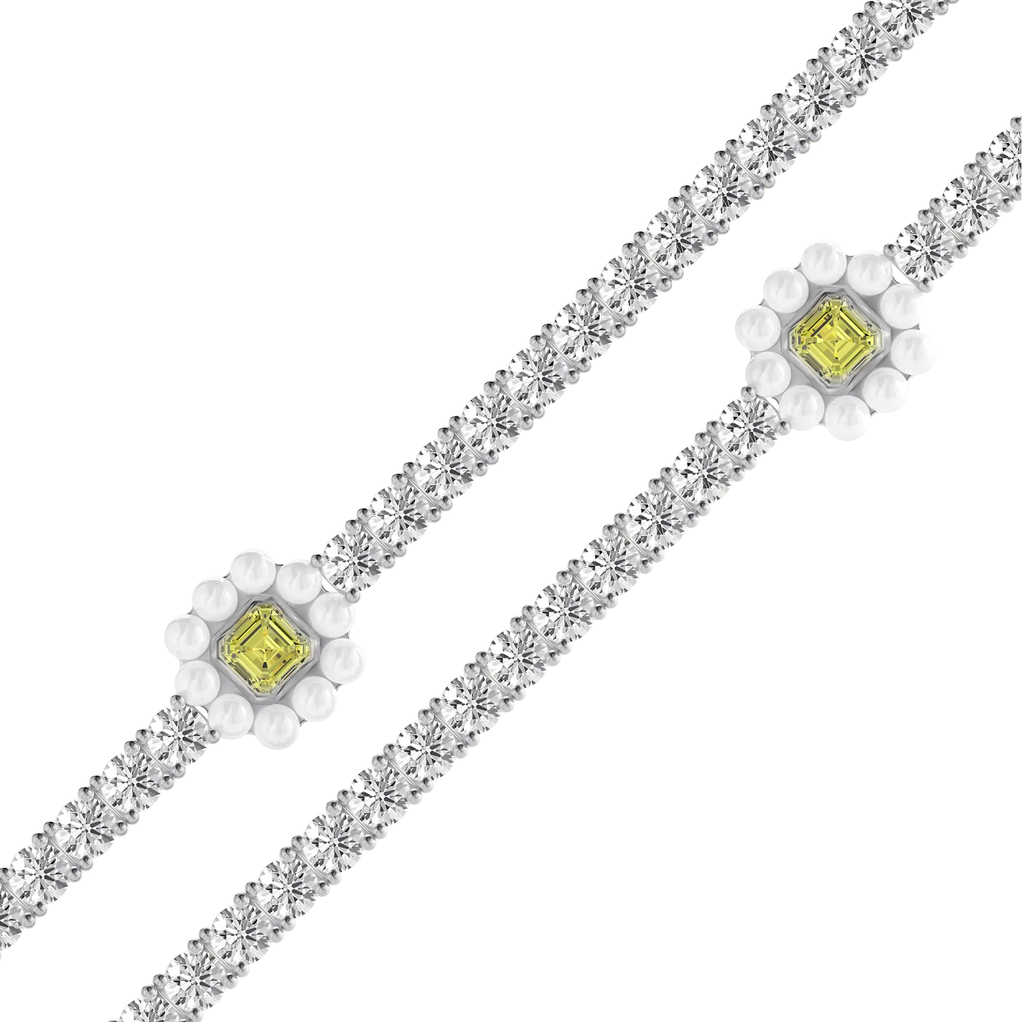 Women's Halo Pearl Canary Tennis Chain - 4mm