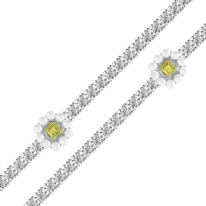 Women's Halo Pearl Canary Tennis Chain - 4mm