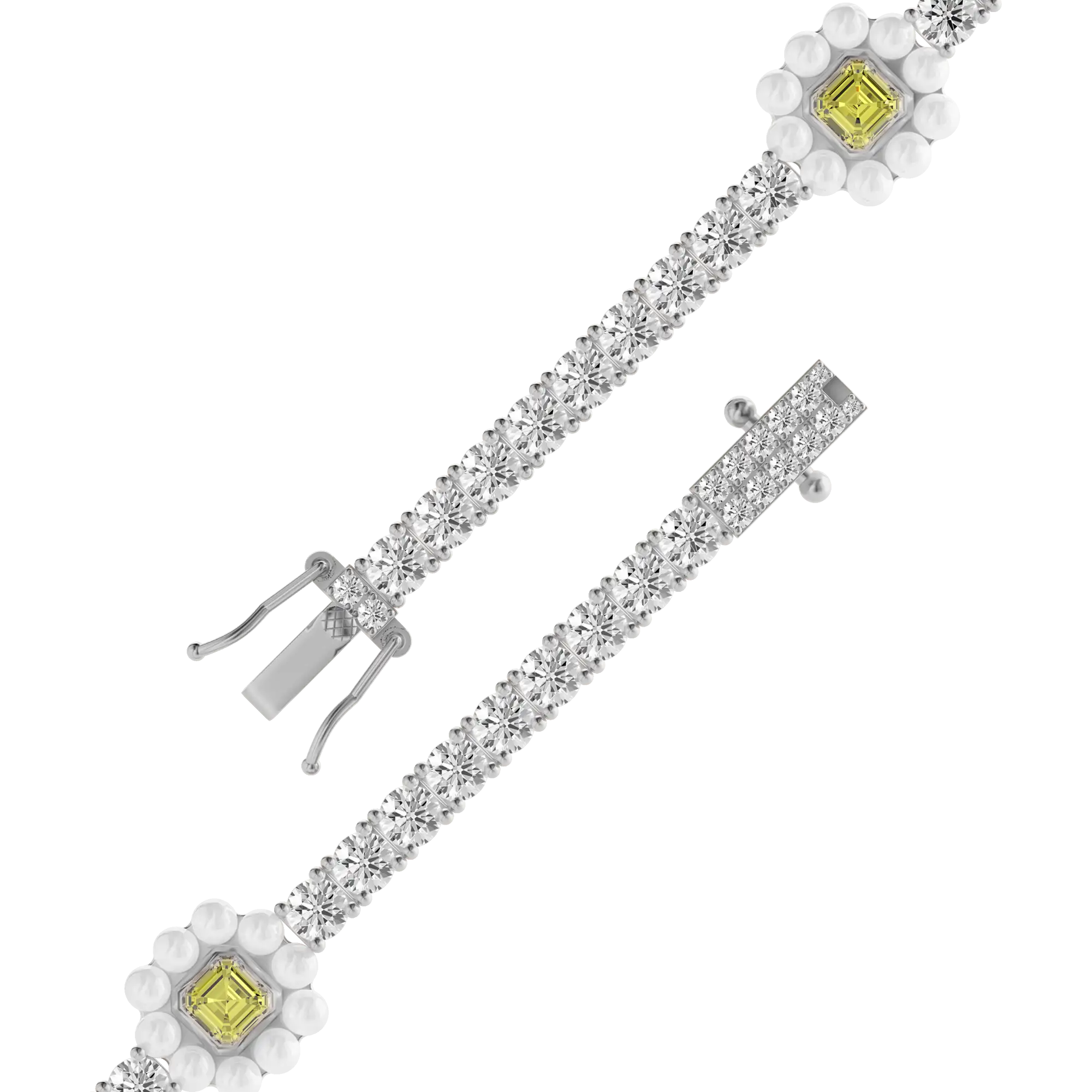 Women's Halo Pearl Canary Tennis Chain - 4mm