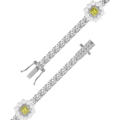Women's Halo Pearl Canary Tennis Chain - 4mm