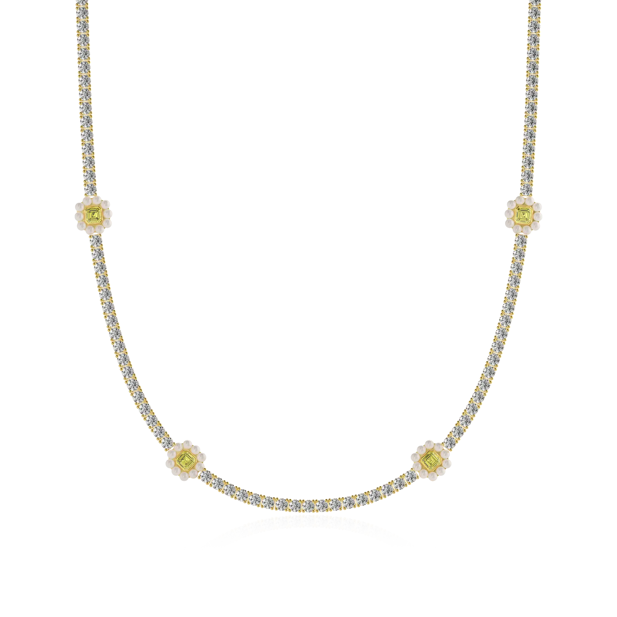 Women's Halo Pearl Canary Tennis Chain - 4mm