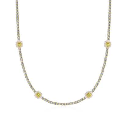 Women's Halo Pearl Canary Tennis Chain - 4mm