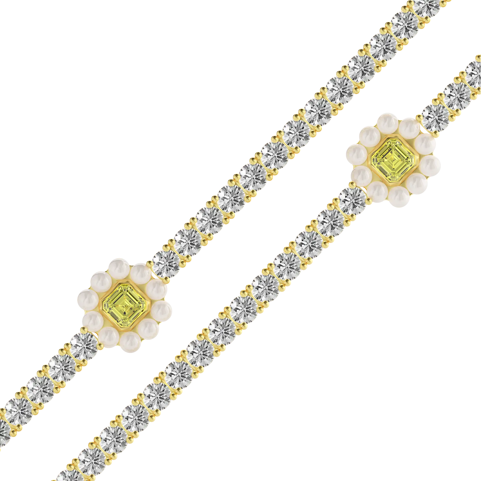 Women's Halo Pearl Canary Tennis Chain - 4mm