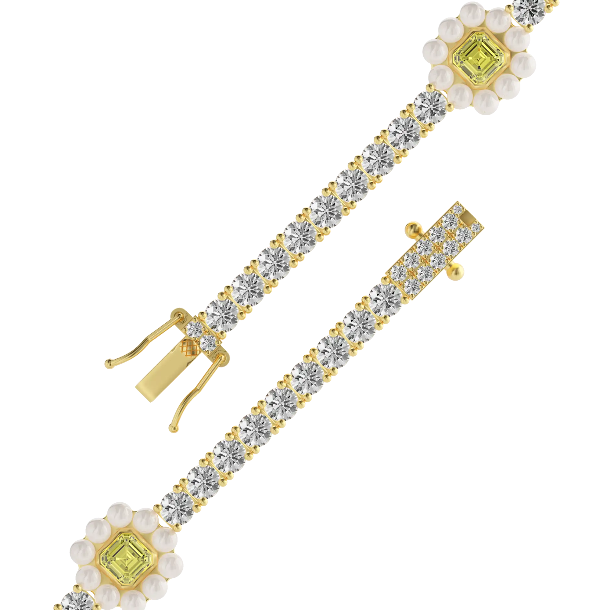 Women's Halo Pearl Canary Tennis Chain - 4mm