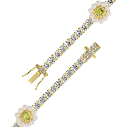 Women's Halo Pearl Canary Tennis Chain - 4mm