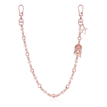 Catena del portafoglio di moissanite Jesus Cross - oro rosa