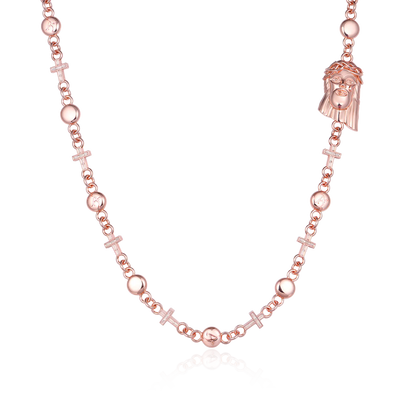 Catena del portafoglio di moissanite Jesus Cross - oro rosa