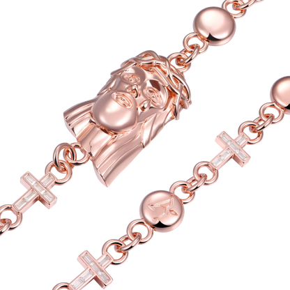 Catena del portafoglio di moissanite Jesus Cross - oro rosa