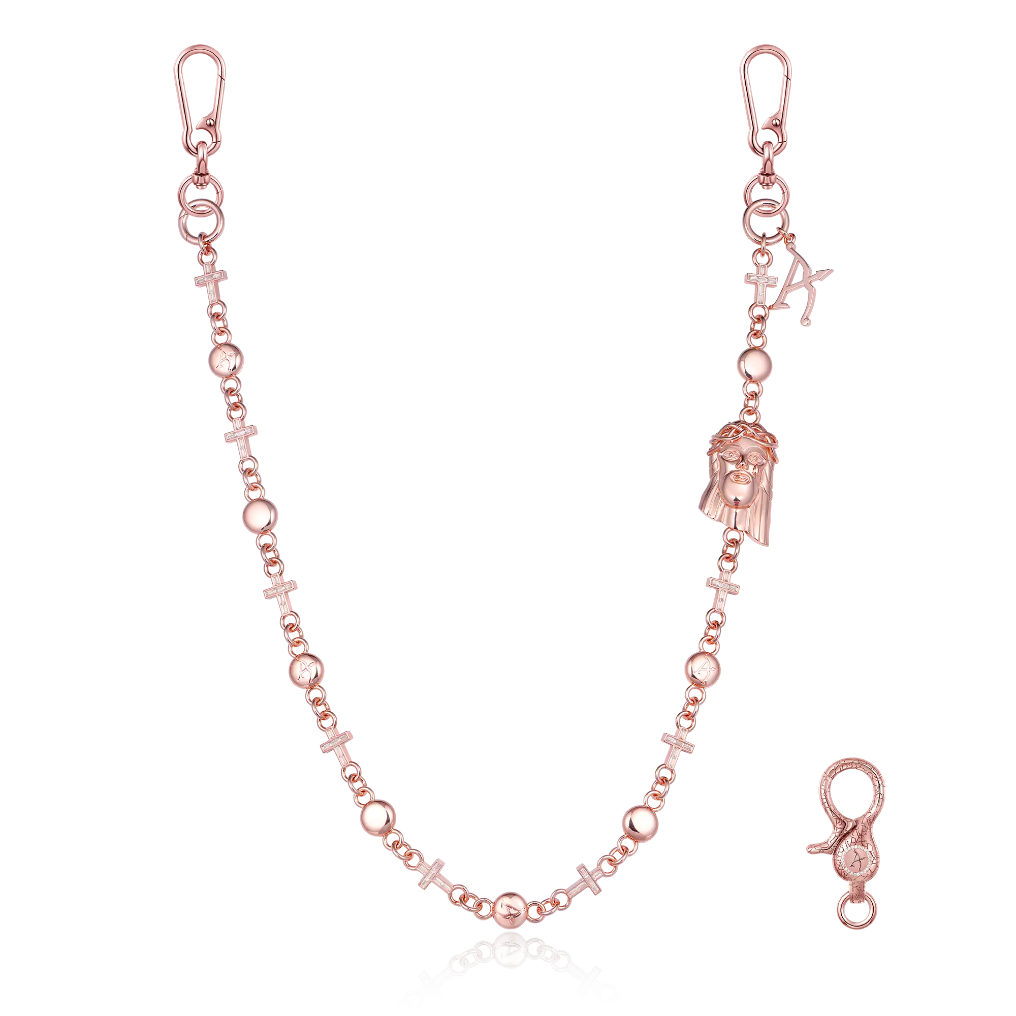 Catena del portafoglio di moissanite Jesus Cross - oro rosa